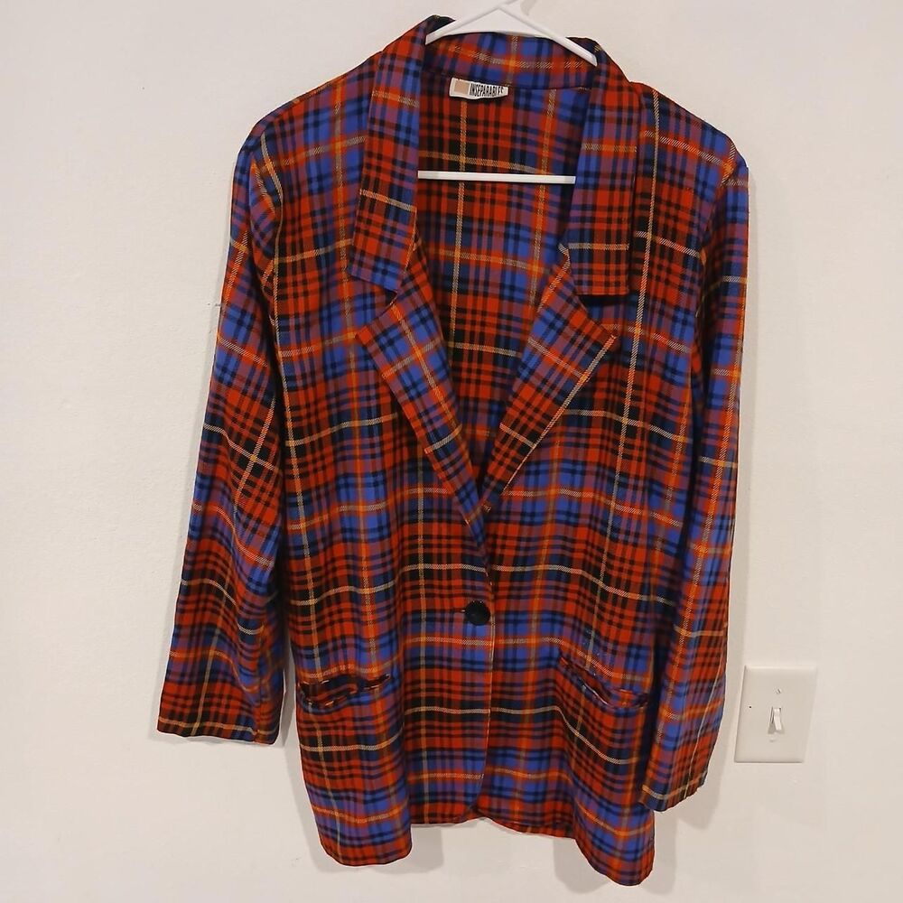 Impressions Vintage Red, Blue, Black Plaid Blazer Women's Size 12